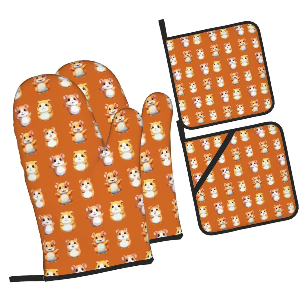 

Hamster Oven Mitts and Pot Holder Sets of 4 for Baking Kitchen Cooking BBQ Resistant Non-Slip Gloves
