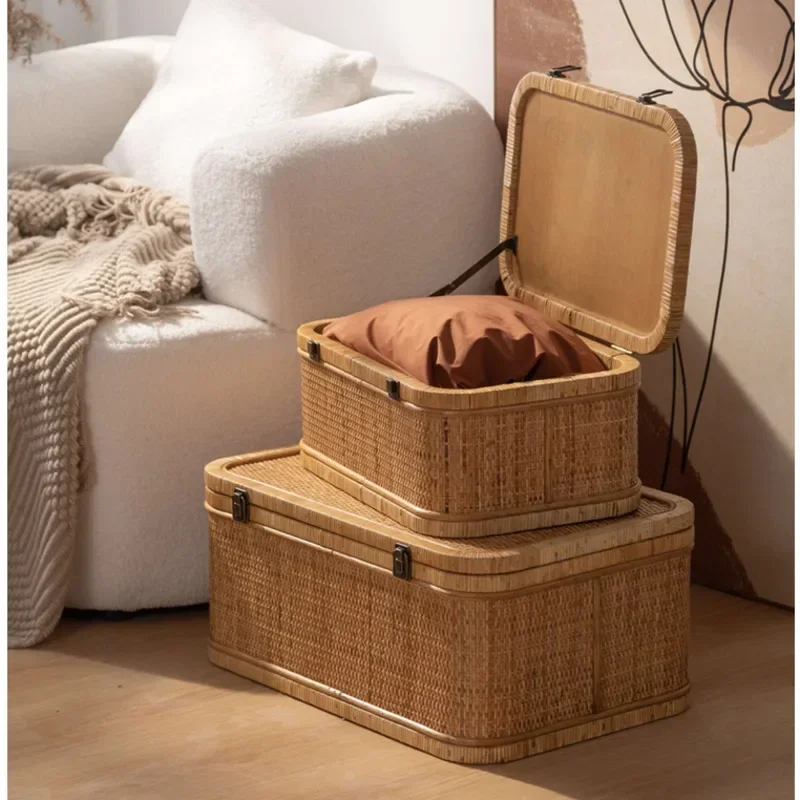 

Ins Woven Storage Box Household Rattan Woven Toy Snack Box Sundries Finishing Box Bedroom Dust Clothing Basket Nordic Decoration