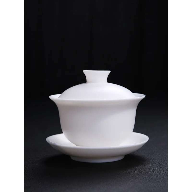 Chunxuan Tang Dehua Vegetarian Roast Handmade White Porcelain Gaiwan White Jade Kung Fu Tea Set Single Tea Making Gaiwan Large