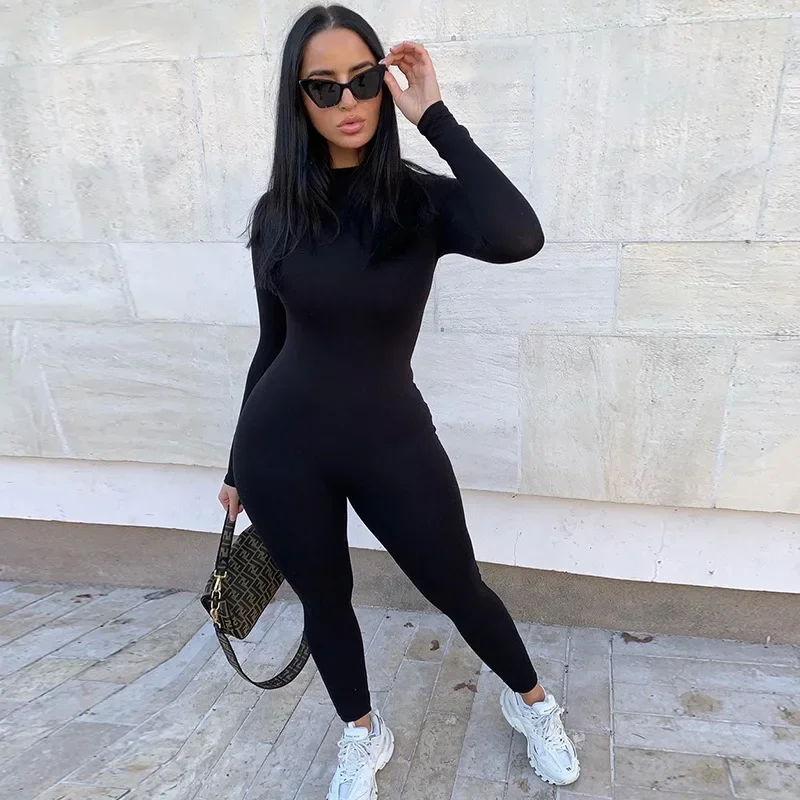 2023 Autumn Women Sexy Winter Jumpsuit Streetwear Long Sleeve Bodycon Solid Sport Fitness Overalls for Women