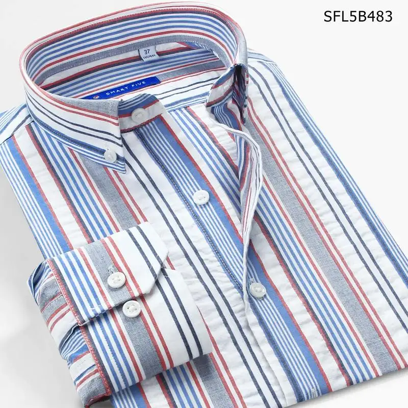 Smart Five Men Shirt Patterns Striped Shirts Long Sleeve Cotton New Style Summer Camisa Masculina Brand Clothing