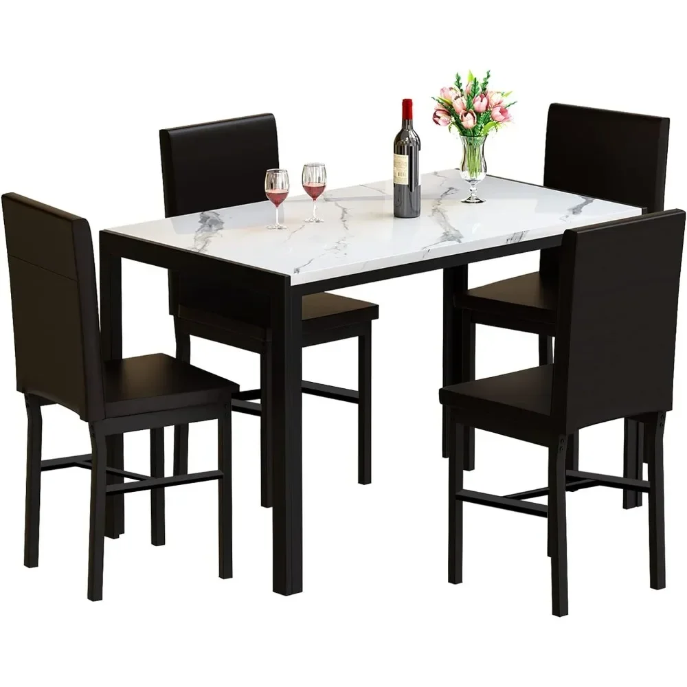 Marble Sets, Table Faux Leather Metal Frame Chairs for Dining Room, Kitchen, Breakfast Corner