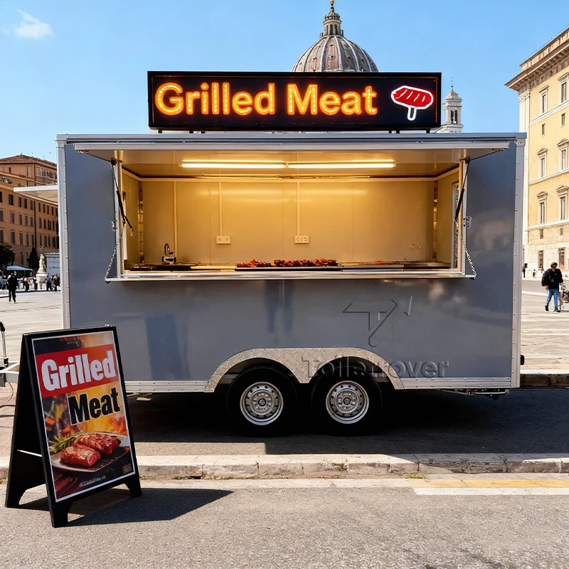 

Outdoor Scooter Food Truck Fried Chicken Mobile Food Trailer Cart Hot Dog Burger Custom Food Trailer with Fryers Stove Grill