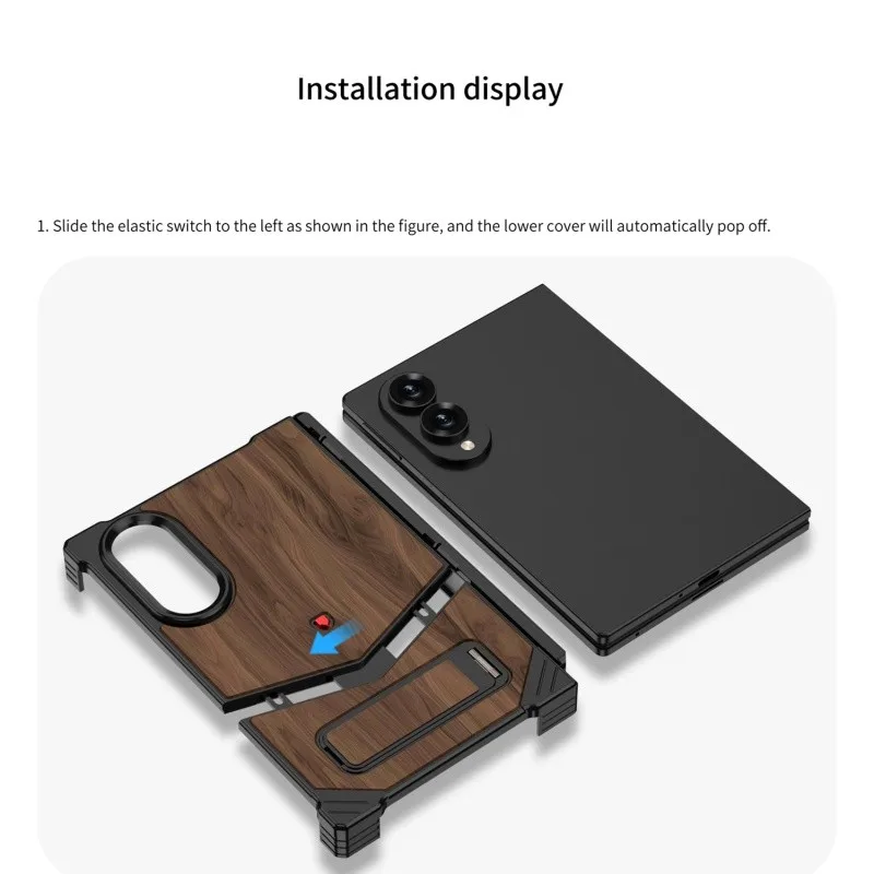 Custom Walnut Wood Back Panel Magnetic Case for Samsung Z Fold 8 With 360 Ring Stand Aluminum Alloy Frame Shockproof Cover