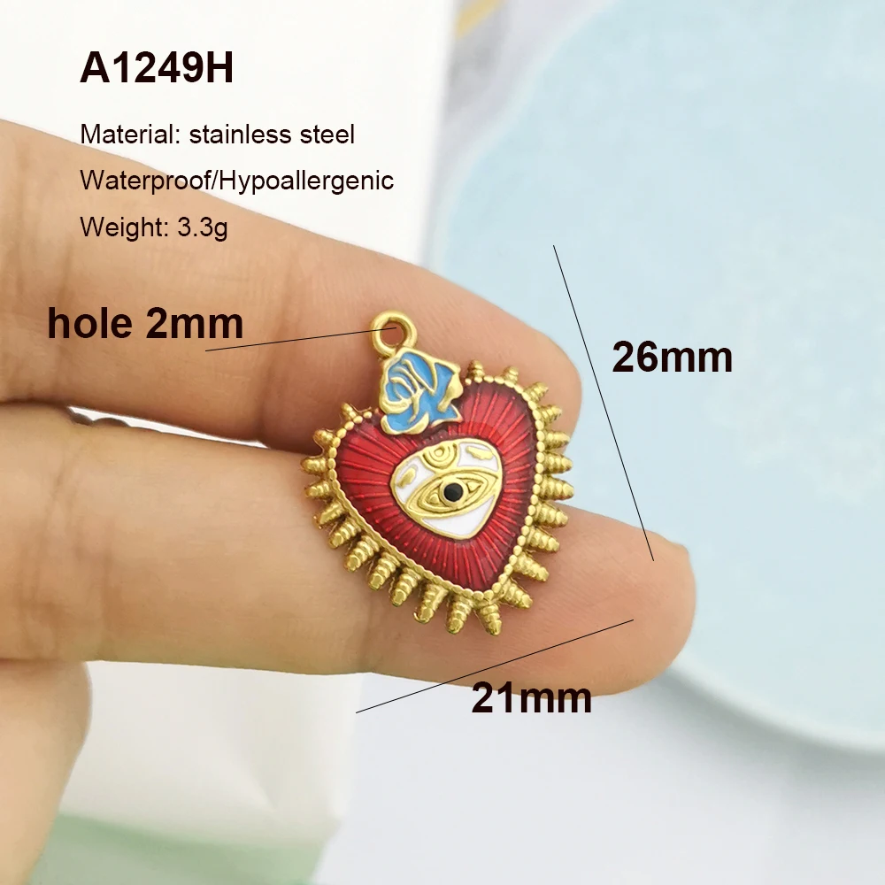 2pcs/lot Pendant Charm Virgin Mary Evil Eye Moon Star Hand Palm Heart White Stainless Steel Necklace Gold Color Wholesale QMHJE - Image 6