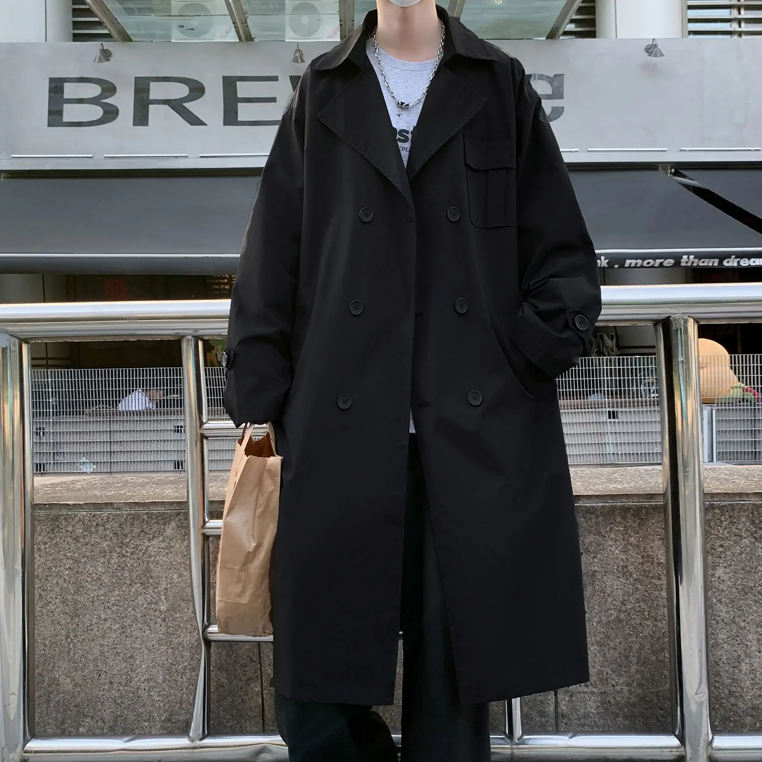 

Trench Coat Outerwear Mens Coatwoolen Extended Bench Italian Mature Breathable Warm Hooded Collar Lapel Slim Fit Men's Neutral