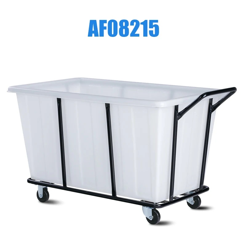 Commercial and Industrial Use High Quality Durable Cleaning Trolley Plastic Laundry Trolley White Wheeled Laundry Trolley