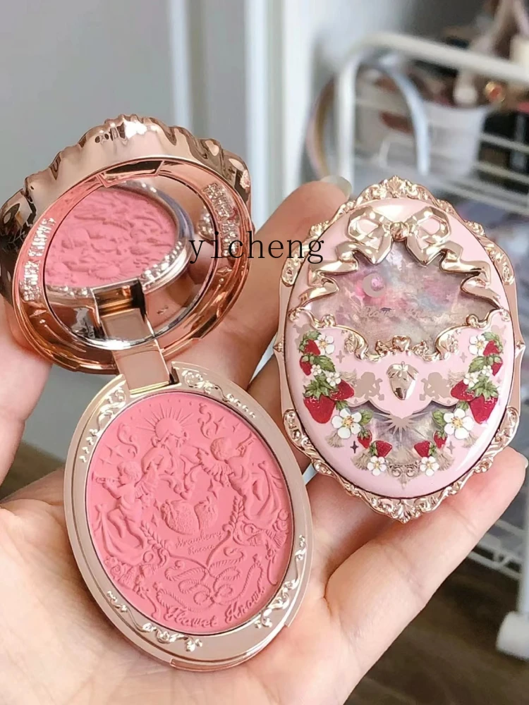 YY Strawberry Rococo Embossed Blush Dotted Brush Mirror Gift Box Barrettes Authentic