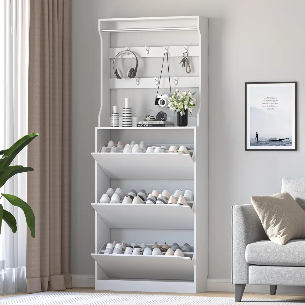 خزانة الأحذية لخزانة الأحذية للمدخل مع 3 أدراج قابلة للطي، خزانة أحذية ضيقة قائمة بذاتها، خشب طويل القامة #3