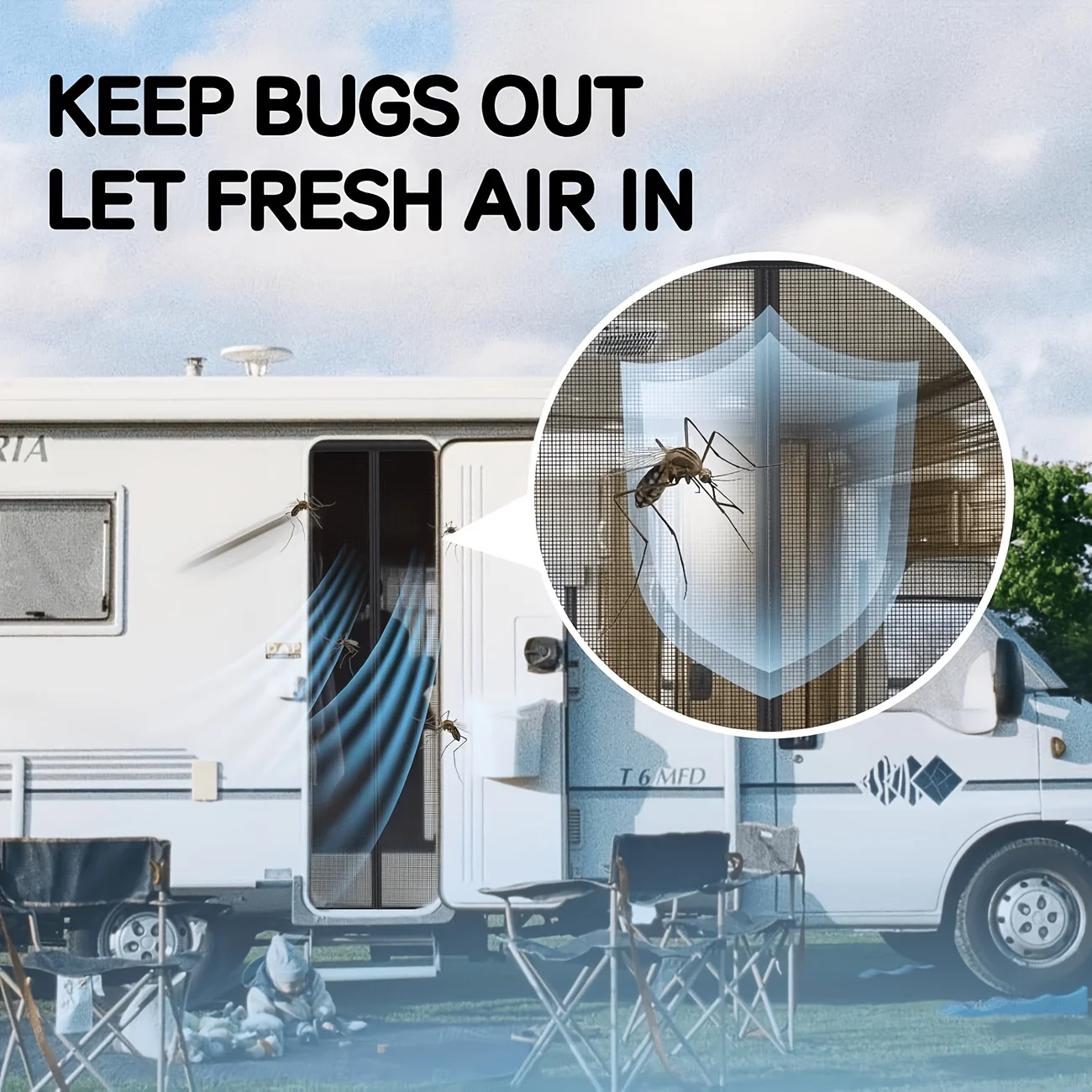 1PC RV Door Mosquito Net Curtain Breathable Bug Screen Door No Drill Easy Installation Camper Van Insect Proof Mesh Screen For C view 5