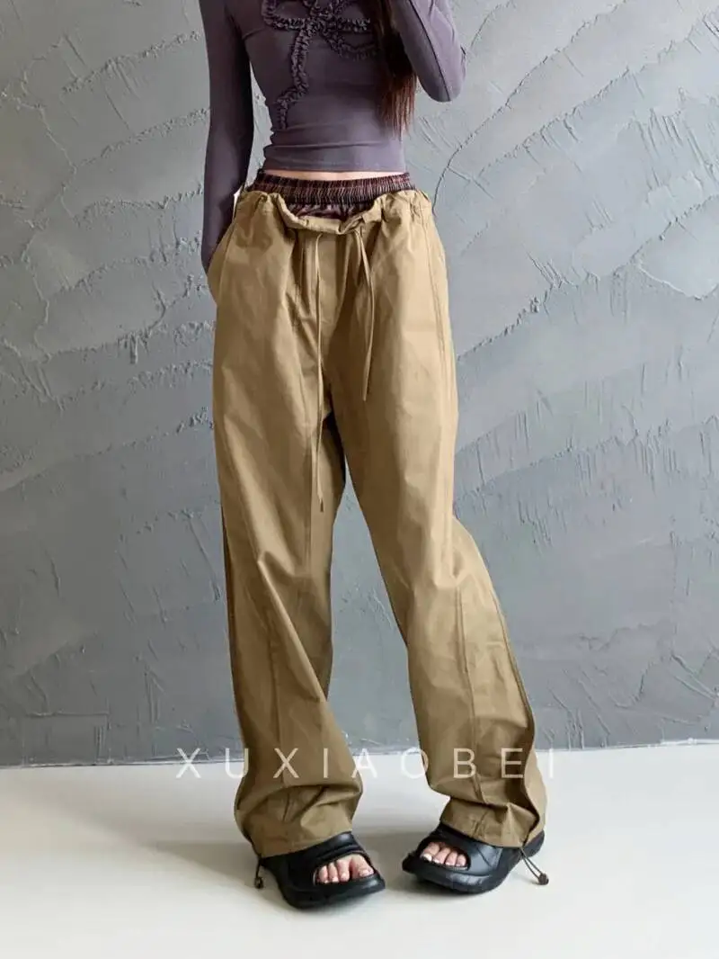 

Американские широкие брюки для женщин, свободные, стройнящие, осенние, новые, с эффектом двухслойности, модные женские повседневные брюки V6E5