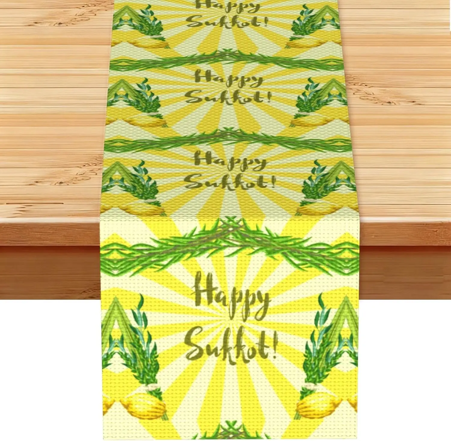 Happy Sukkot Linen Table Runner Home Decor Reusable Jewish Festival Etrog Lulav Kitchen Dining Table Runners Sukkot Decorations