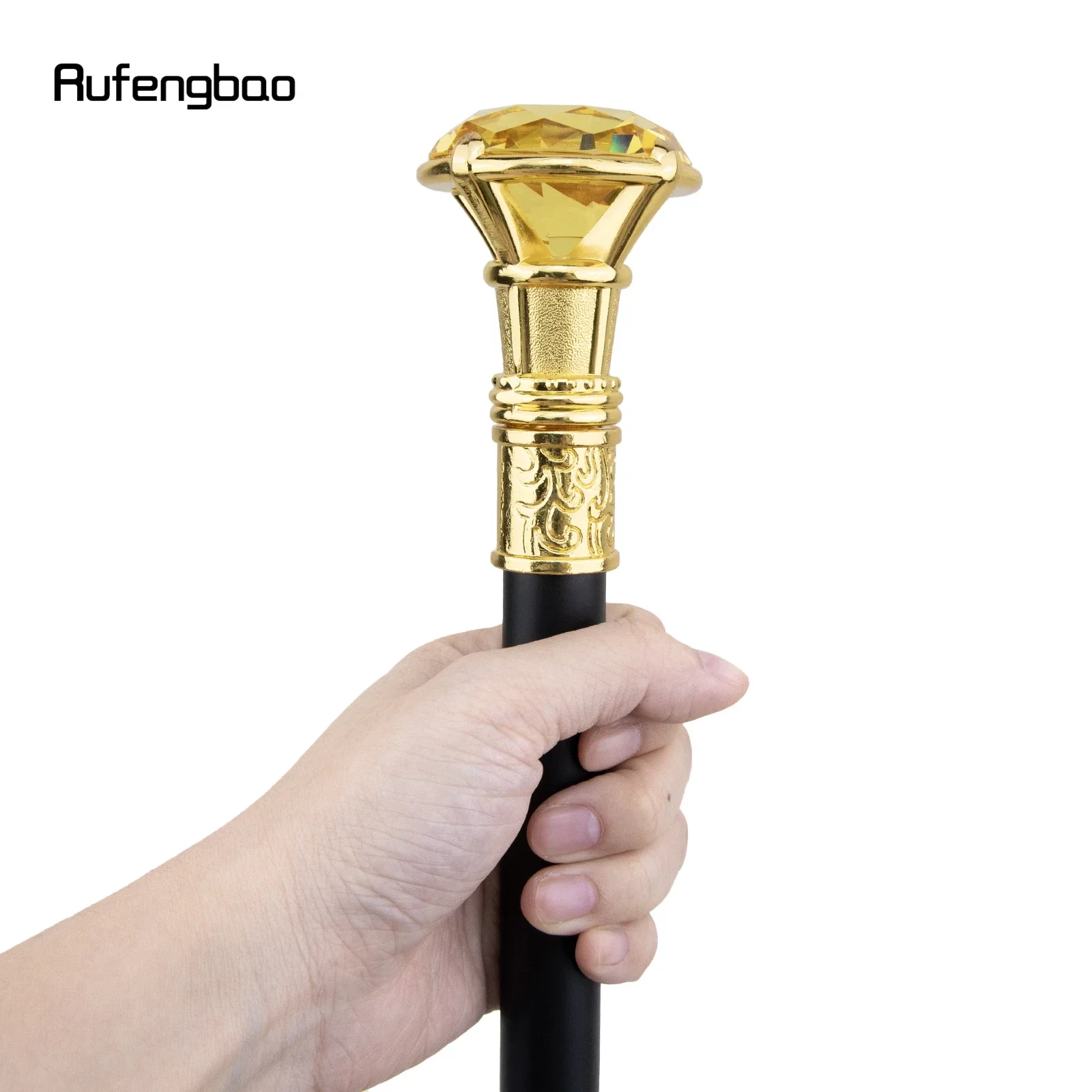 عصا المشي الذهبية من نوع الماس الأصفر Steampunk وعصا زخرفية للرجال اليومي للحفلات التنكرية 93 سم