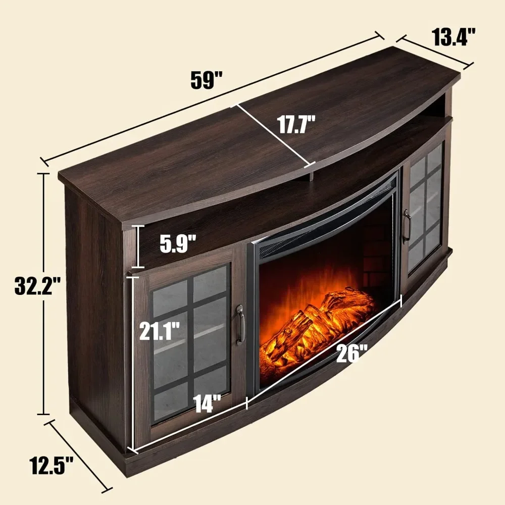 

Fireplace TV Stand with Glass Door Storage Cabinet & Open Shelve Console Table for TVs Up To 65'' Electric Fireplace TV Stand