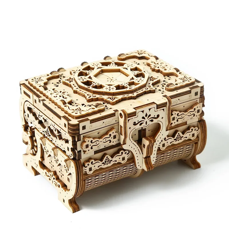 3D Wooden Puzzle Antique Treasure Box Dressing Case Wood DIY Assembly Model Toys Creative Collection Gift for Lady Girls