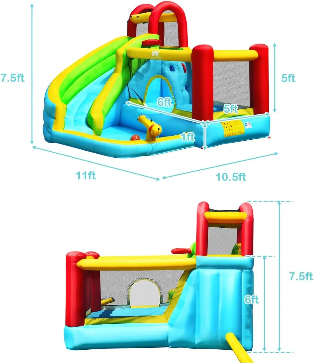 Nadmuchiwana zjeżdżalnia wodna i Bounce House z basenem, ścianą wspinaczkową, dmuchaną zjeżdżalnią wewnętrzną/zewnętrzną dla dzieci i dorosłych (735w B