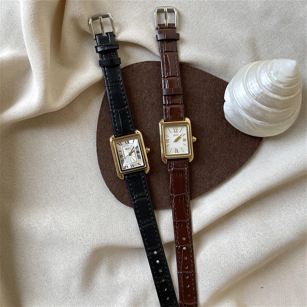 IEKE French Pastoral Style Roman Numerals Square Dial Exquisite Belt Watch for Women Niche High-end Forest Watch for Women