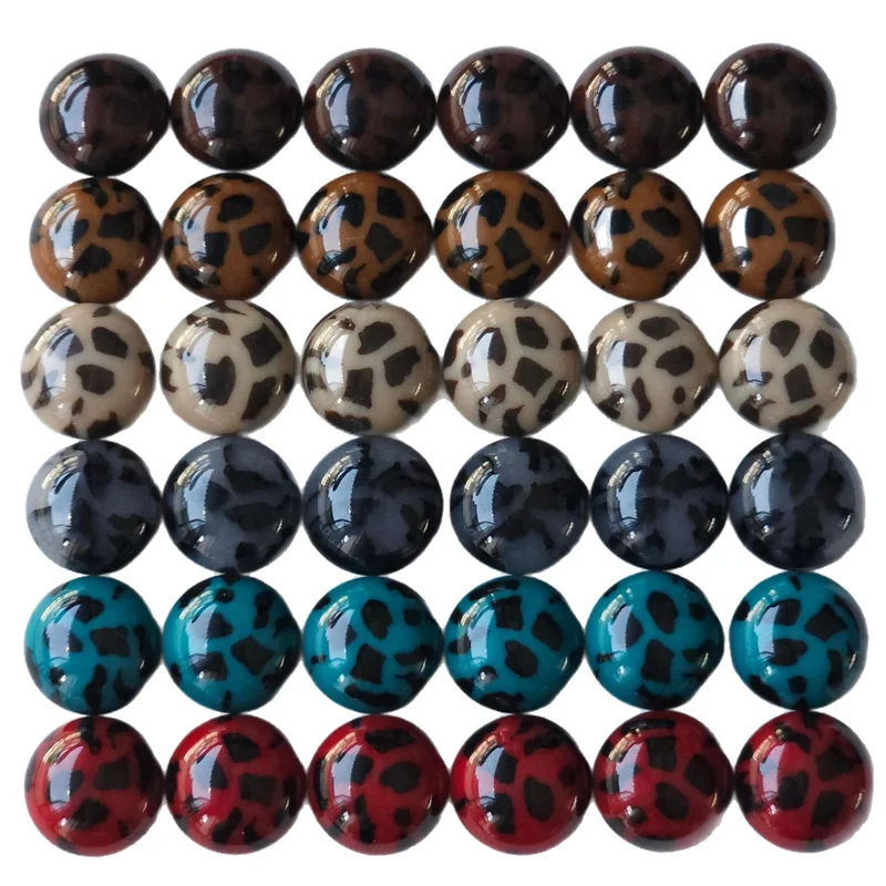 

100pcs/lot 16mm color Leopard print geometry rounds shape resin cabochon beads diy jewelry garment hair accessory
