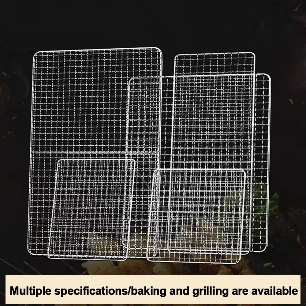 Image of Neue Grillständer aus Edelstahl, wiederverwendbares, antihaftbeschichtetes Grillnetz, quadratisches Braten-Rostnetz