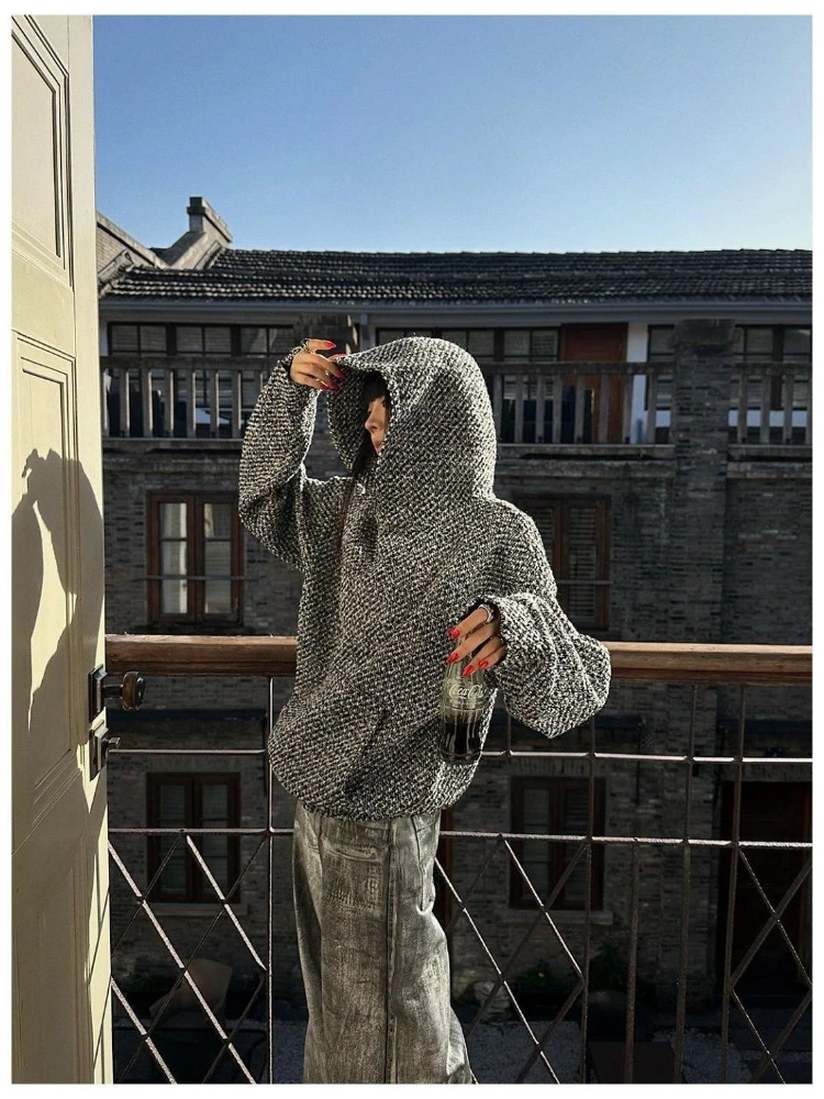 Y2k-Sudadera con capucha Vintage americana para mujer, ropa de calle de manga larga, sudadera informal de Color puro, estilo Retro Punk, moda de otoño 2025