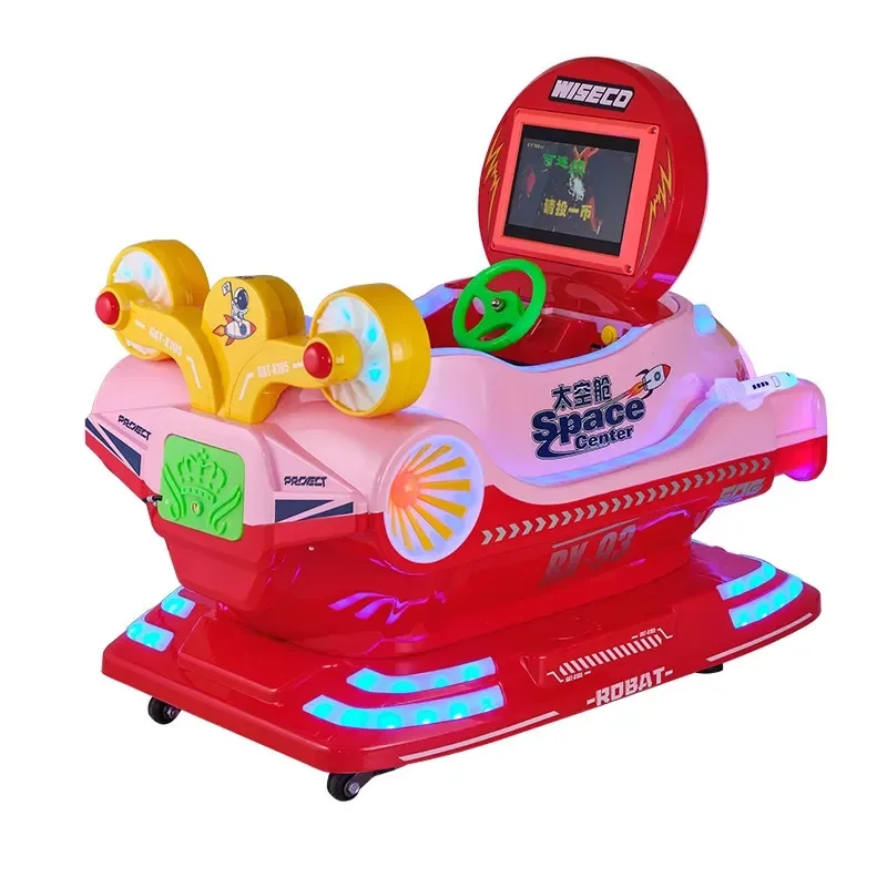 2025 New Electric Coin Operated Rocker Commercial Supermarket Door Blowing Bubble Space Capsule Swing Machine