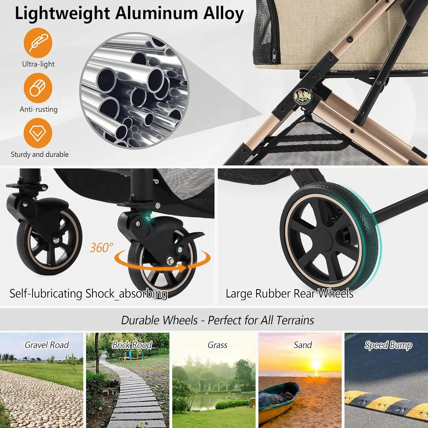 Kinderwagen Voor Kleine Tot Middelgrote Honden Duurzame Kattenwandelwagen Met Lichtgewicht Aluminium Frame, Één Klik Opvouwen, Geen Rits En