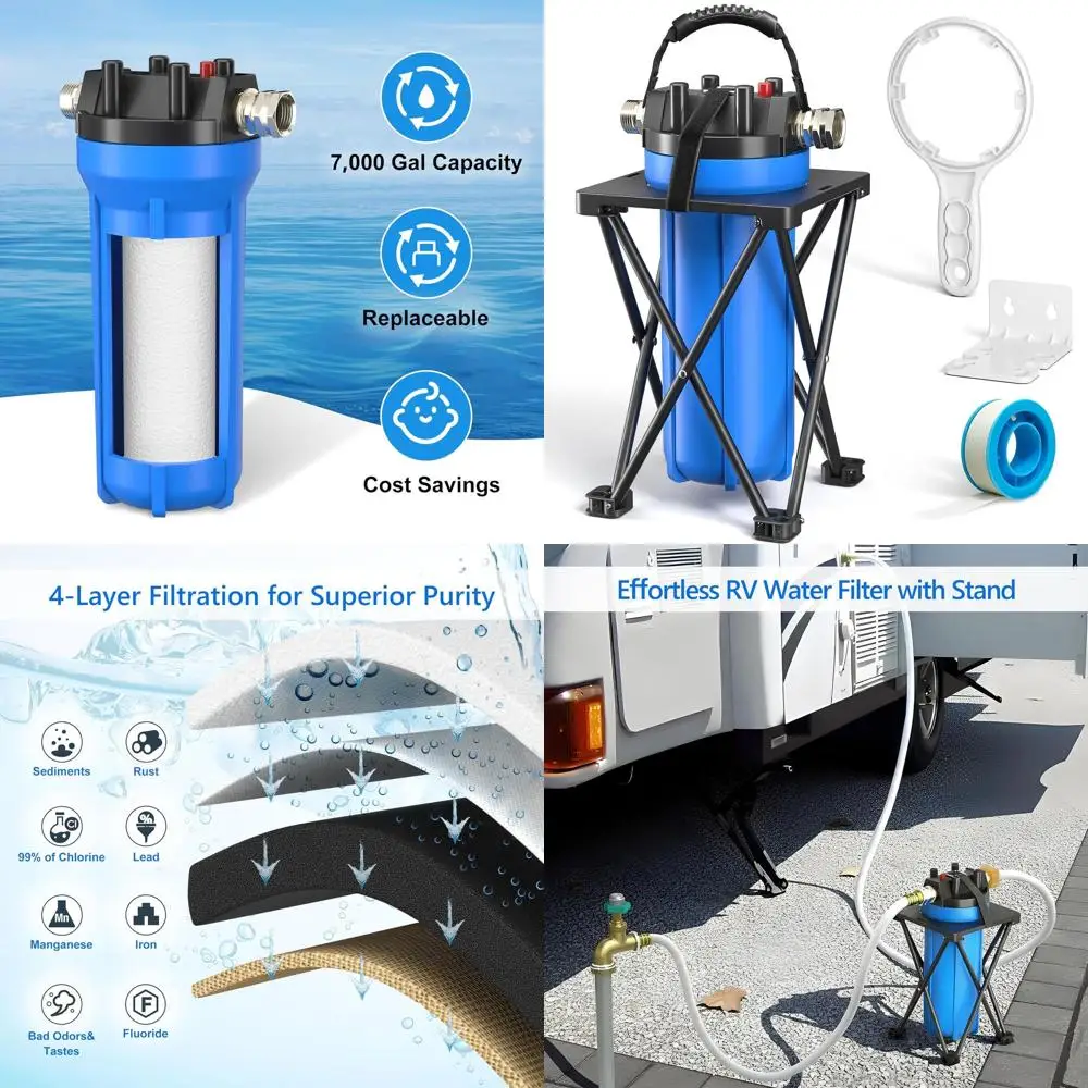 

4-слойный фильтр для воды на колесах с подставкой и емкостью 750 галлонов, линейный фильтр для воды с металлической резьбой 3/4 дюйма GHT, удаляет осадки, Ch