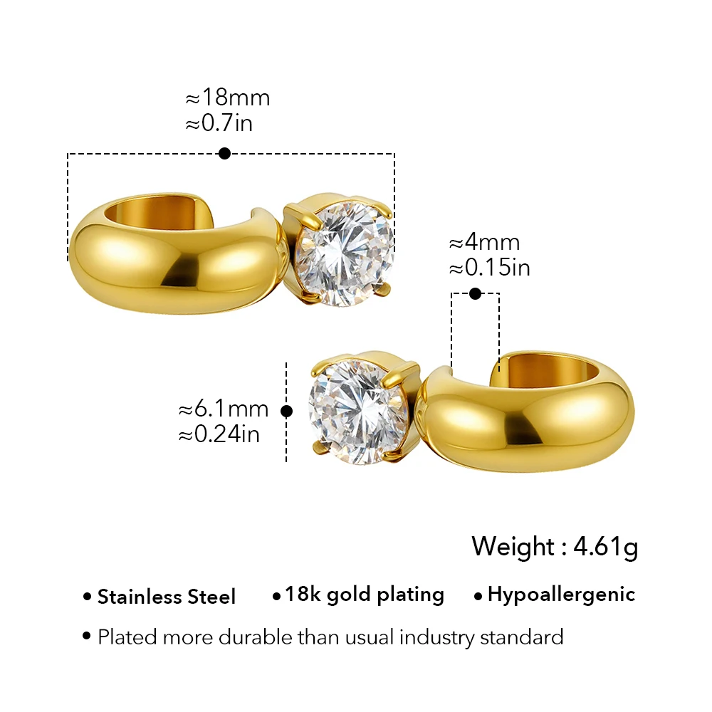 ENFASHION Auricle  Zircon Ear Cuff Clip On Earrings For Women's Stainless steel 18K Plated Gold Cover Fashion Jewelry Brincos