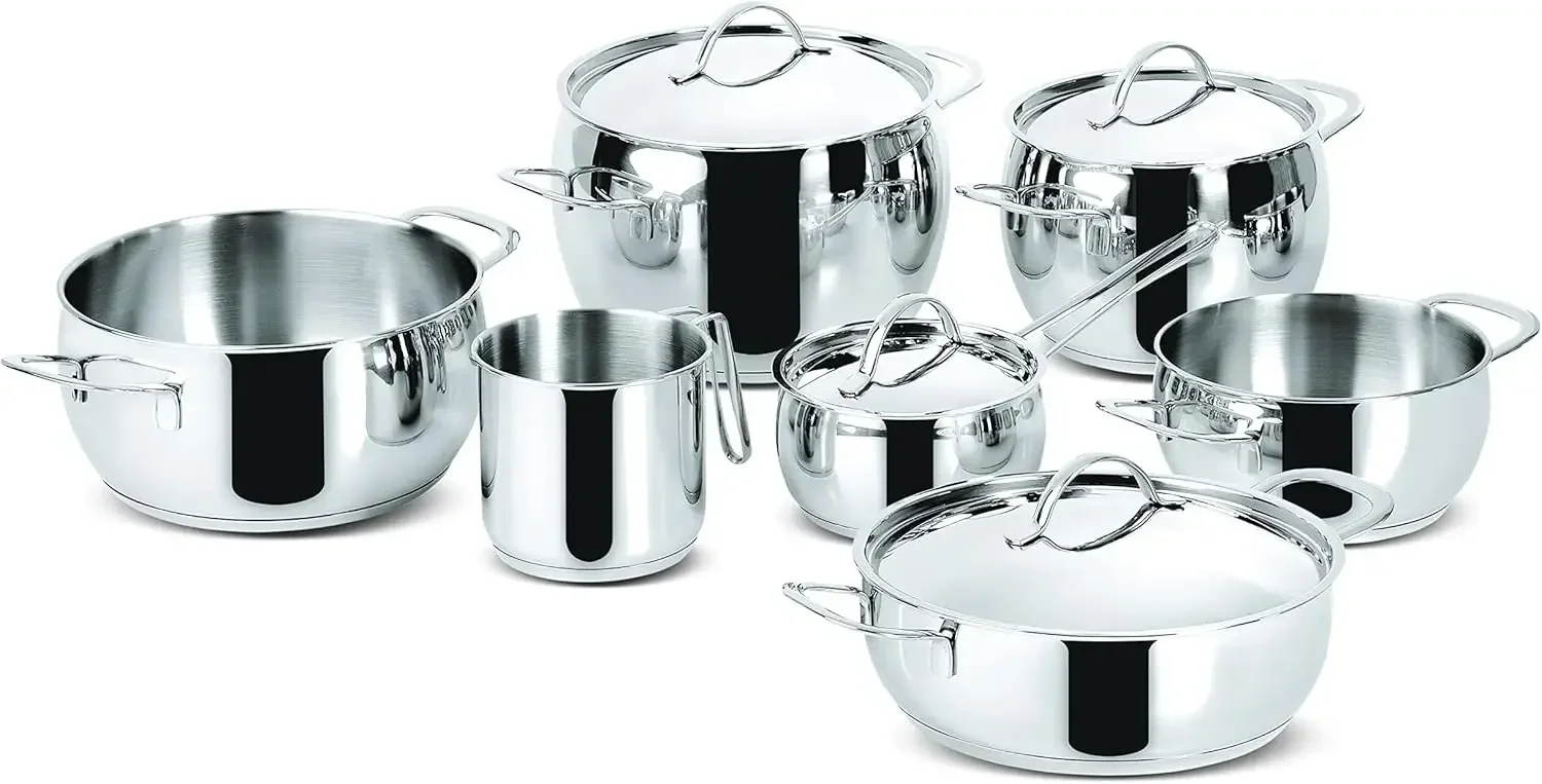 Lagostina Euforia Set di Pentole Induzione, Gas e Forno en Acciaio Inox 18/10, 11 Pezzi, Fondo Lagoseal Plus, Batteria di Pentol