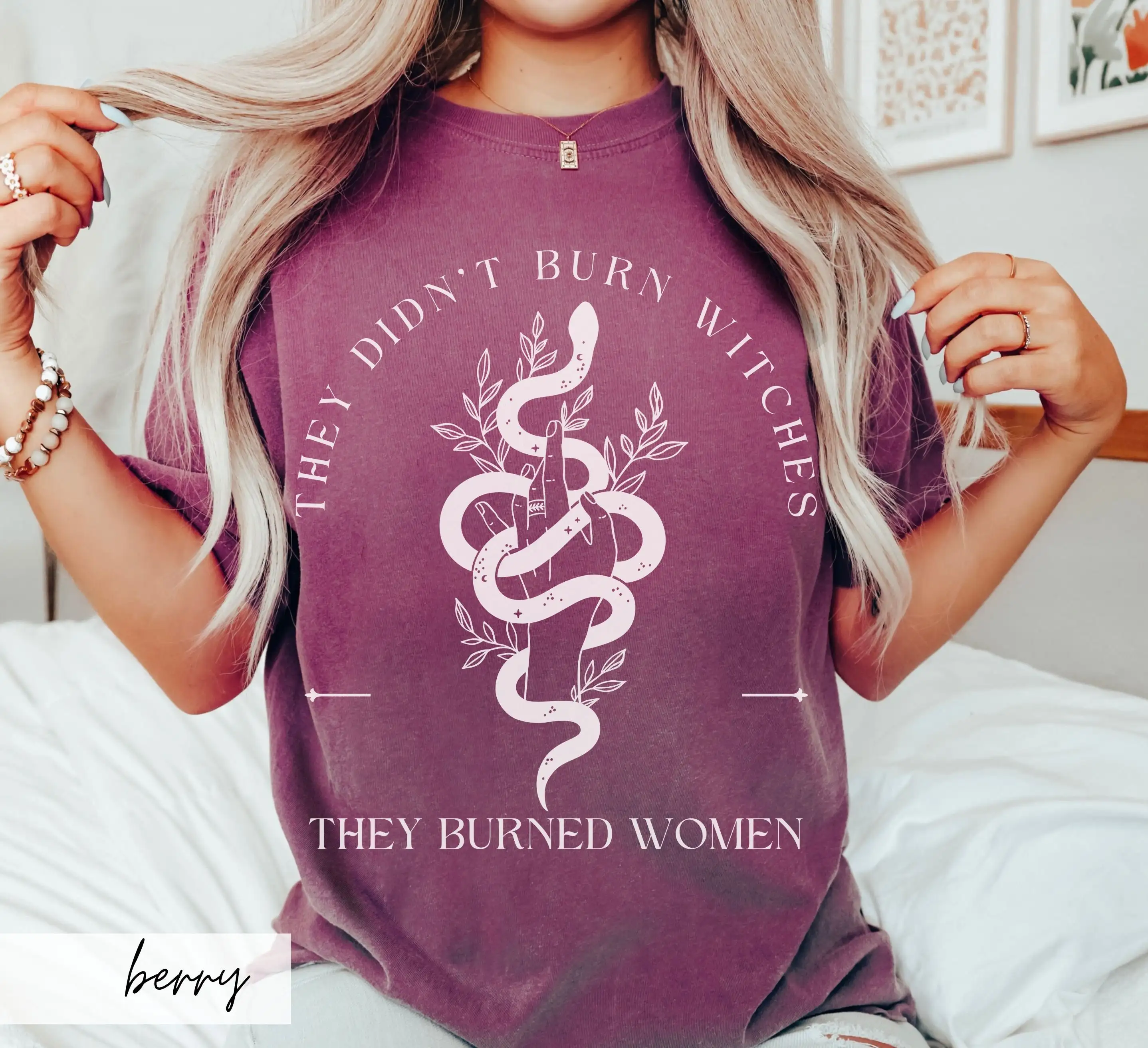 Feminist Snake Comfort Colors T-Shirt: Whimsigoth Floral Tee
