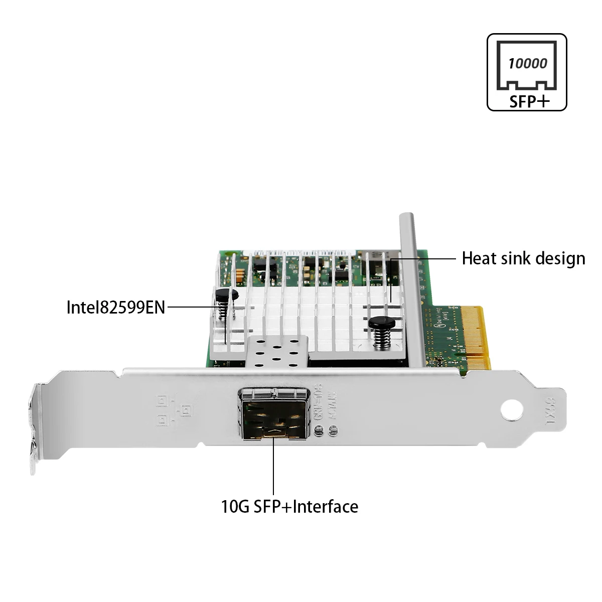 PCIe x8 to 10G SFP+ Fiber Ethernet Network Card X520-DA1 Intel 82599EN Single Port 10GbE Fiber Optic Module For Window/Linux
