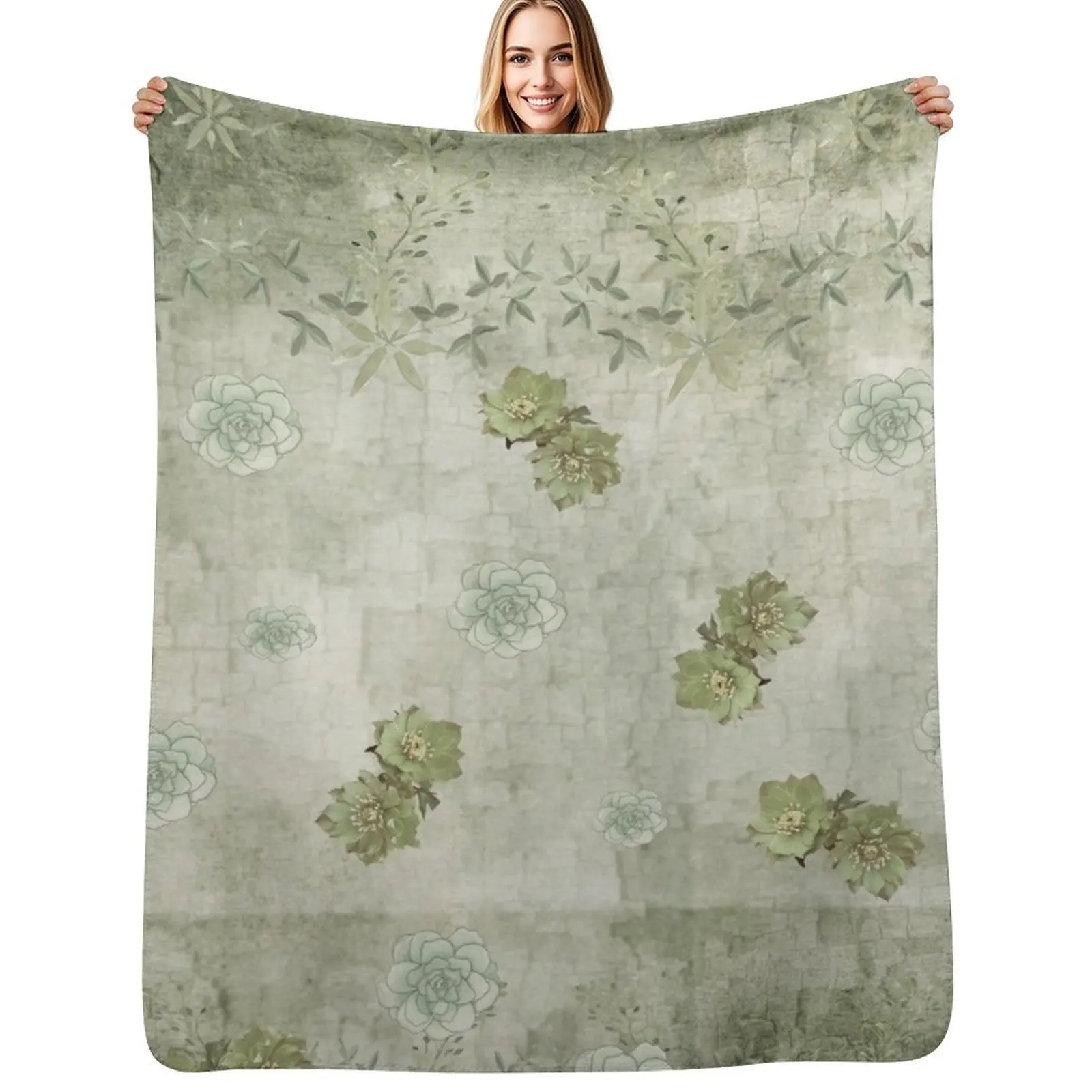 

Sage Green Wallflowers Throw Blanket Faux Fur Soft Warm Blanket for Bed