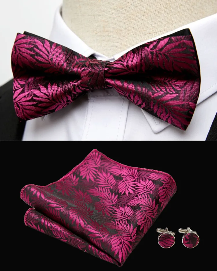 HUISHI Klassische blaue Fliege für Männer, Paisley-Blumenfliege, Einstecktuch, Manschettenknöpfe, Anzug-Set, Hochzeit, Party, kariert, solide Schmetterling – Detail 16