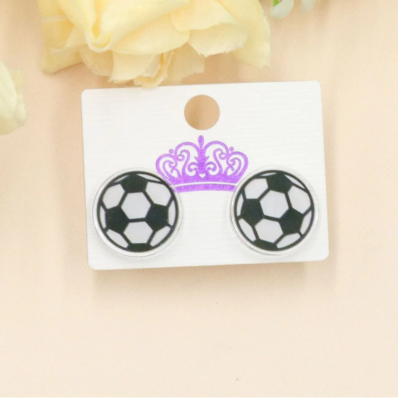 10 Pairs / Lot Cut Round Print Acrylic Baseball Basketball Soccer Stud Earrings Women Sports Team Jewelry Gifts Wholesale