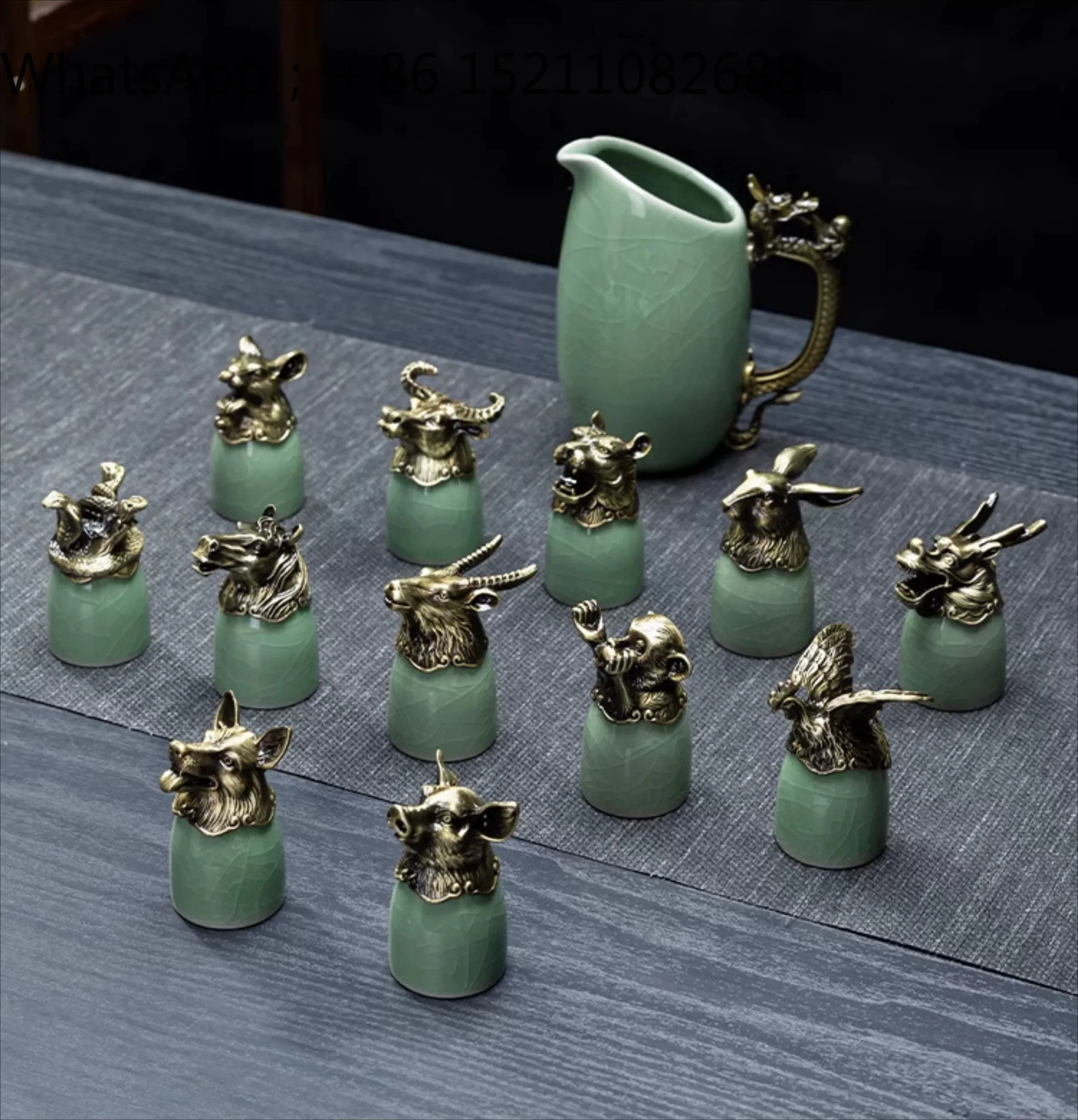 SCY light luxury Ru kiln Baijiu cup twelve zodiac animal head household strong wine cup wine dispenser high-end set gift