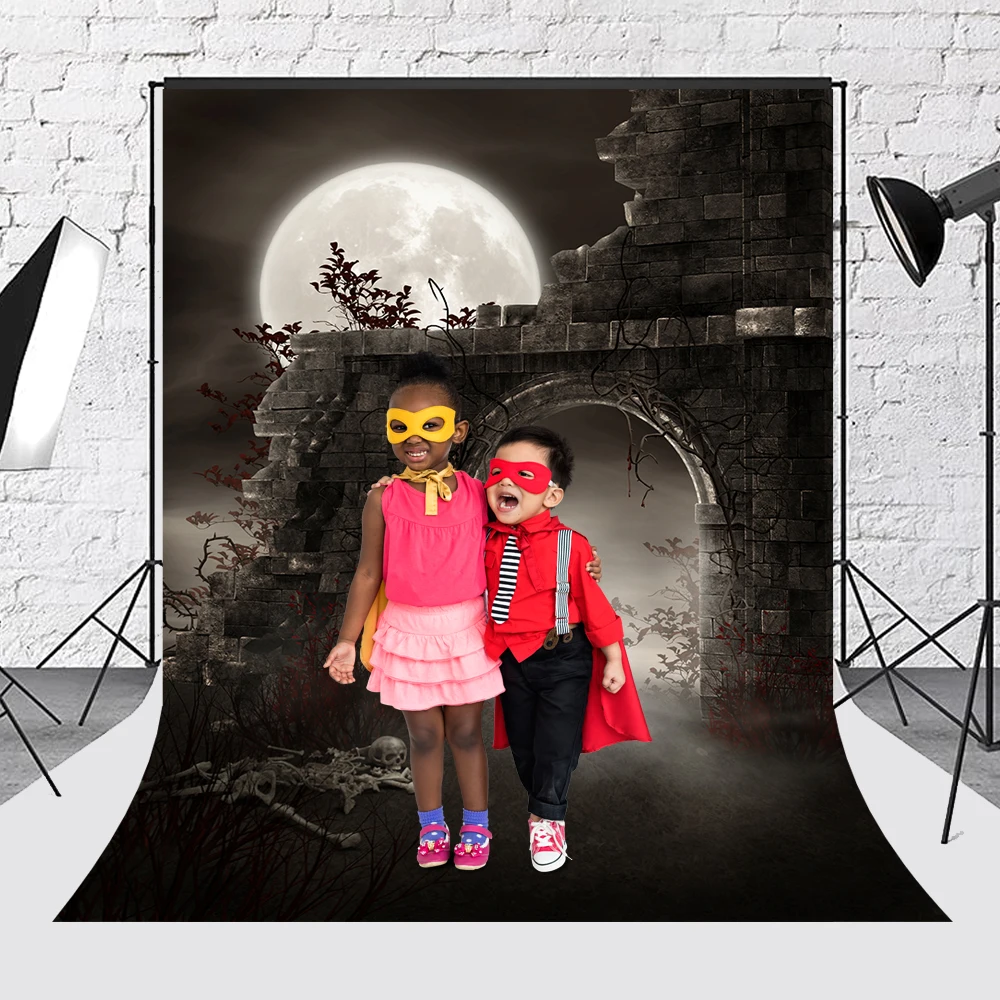 Bonvvie Halloween Backdrop Night Moon Magic Castle Forest Door Children Photography Background Photocall Photo Studio Photophone