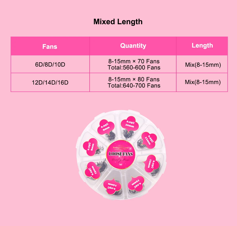 Lashprofessor 3D-40D Cluster Loose Fans Lash 7mm Sharp Thin Russia Volume Lash Pointy Base Medium Stem Vorgefertigte Wimpernverlängerung – Detail 15