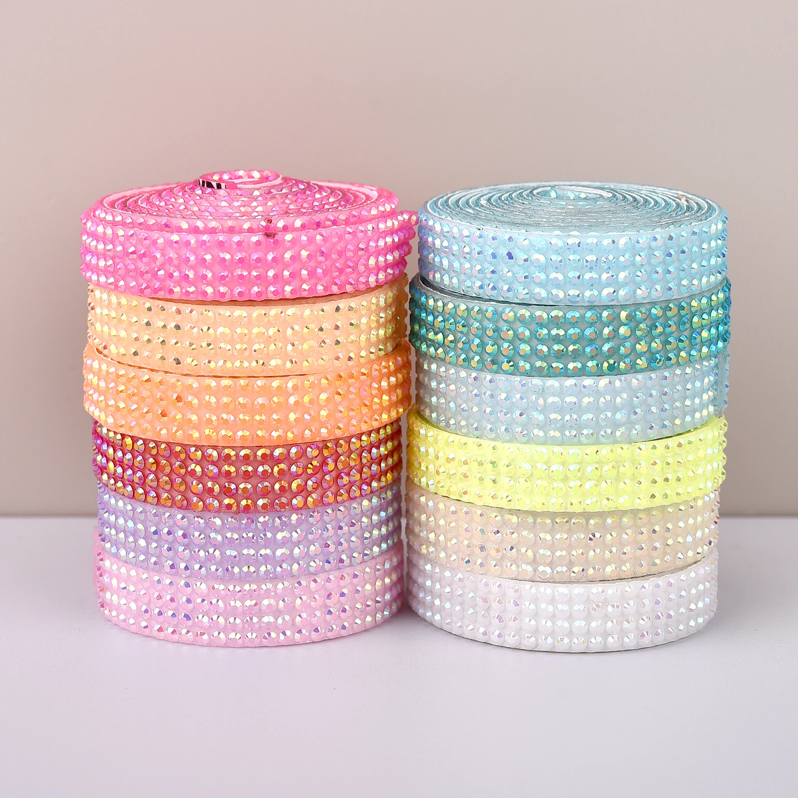 0.9cm Rhinestone Sticker Self Adhesive Crystal Ribbon DIY Rhinestone Sticker for Arts Crafts Handmade Event Car Phone Decoration