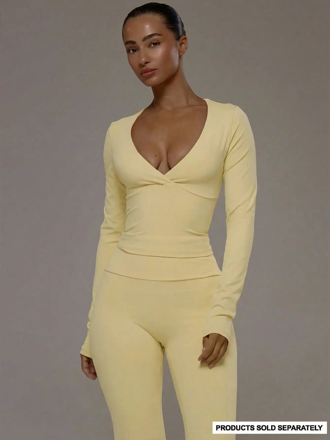 Sport Wrap Front V-Neckline Doule Layered Long Sleeve Active Top Only Sport Workout Gym Pilates Fitness Daily Casual