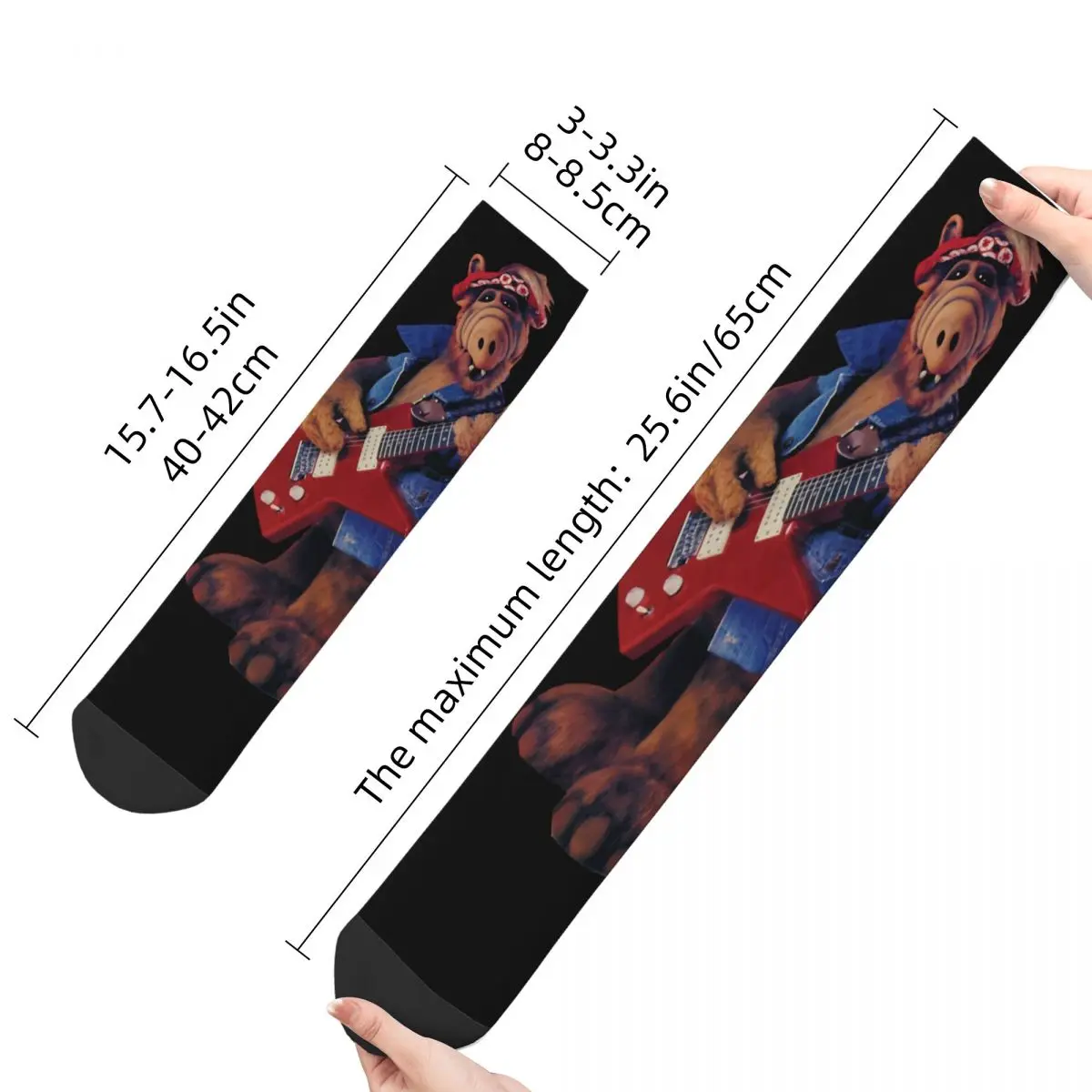 Retro YEAH Guitar Men's Socks ALF The Animated Series Unisex Harajuku Pattern Printed Crazy Crew Sock Gift