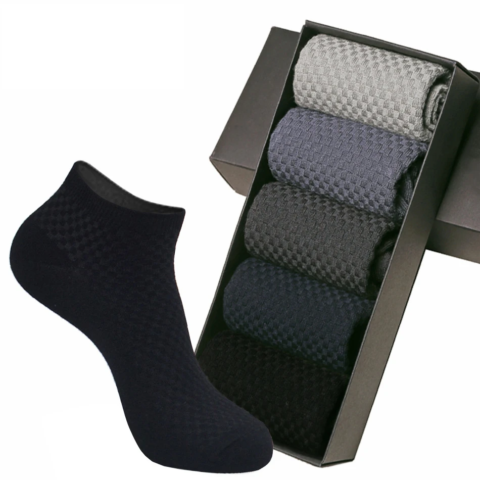 

5 pairs of men's business socks with bamboo fiber for odor prevention, sweat absorption, and breathability