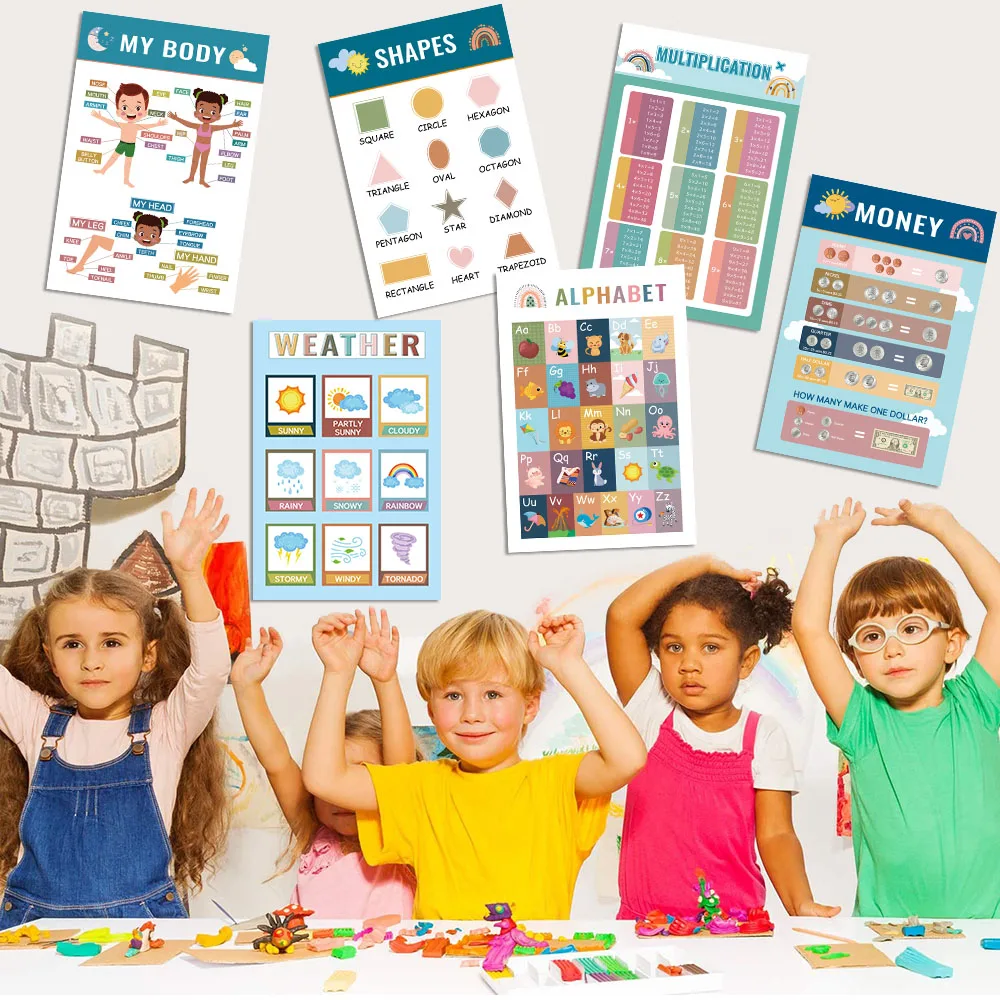 16Pcs Montessori Enlighten Early Education English Wall Chart Poster Repeatedly Busy Card Paste Matching Book for Kids Toys Gift