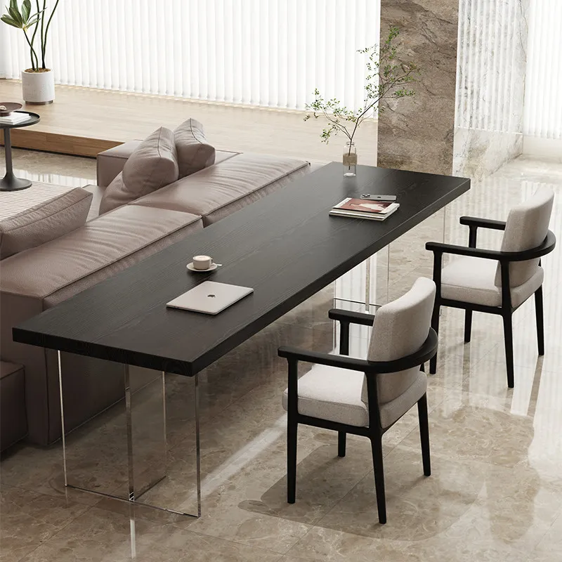 Italian minimalist desk solid wood horizontal hall sofa back long table acrylic double study table living room study dual-use