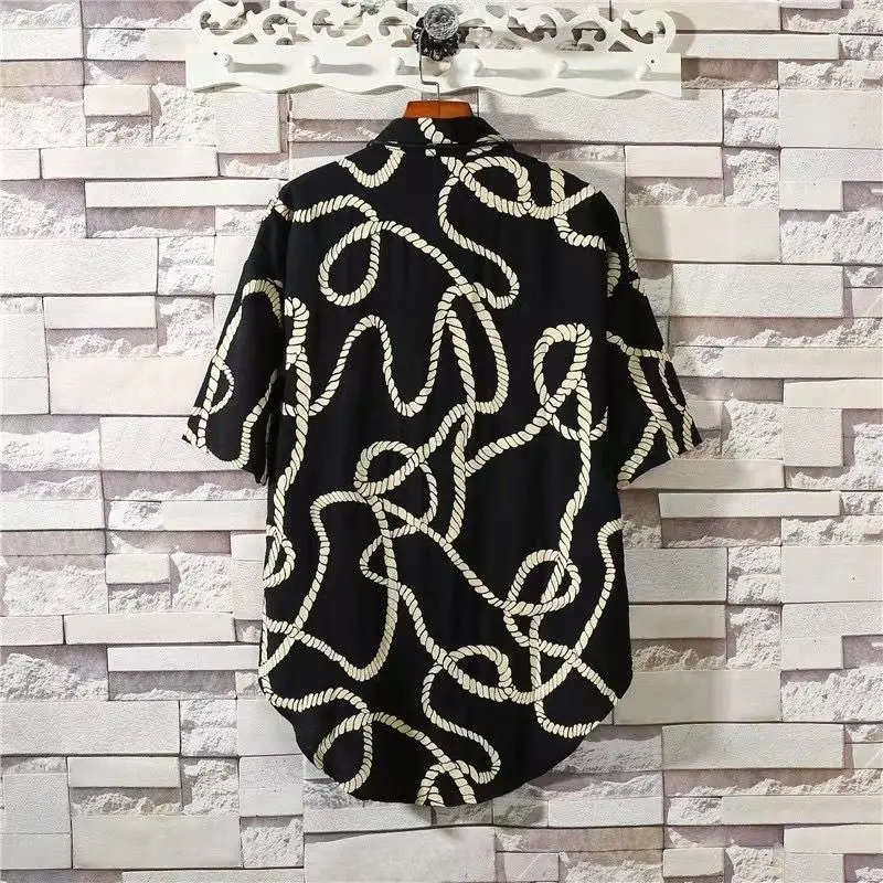 Summer New Trend Men's Irregular Plus Size Blouse Polo Neck Printing Asymmetrical Vintage Shirt Tops Fashion Casual Men Clothing