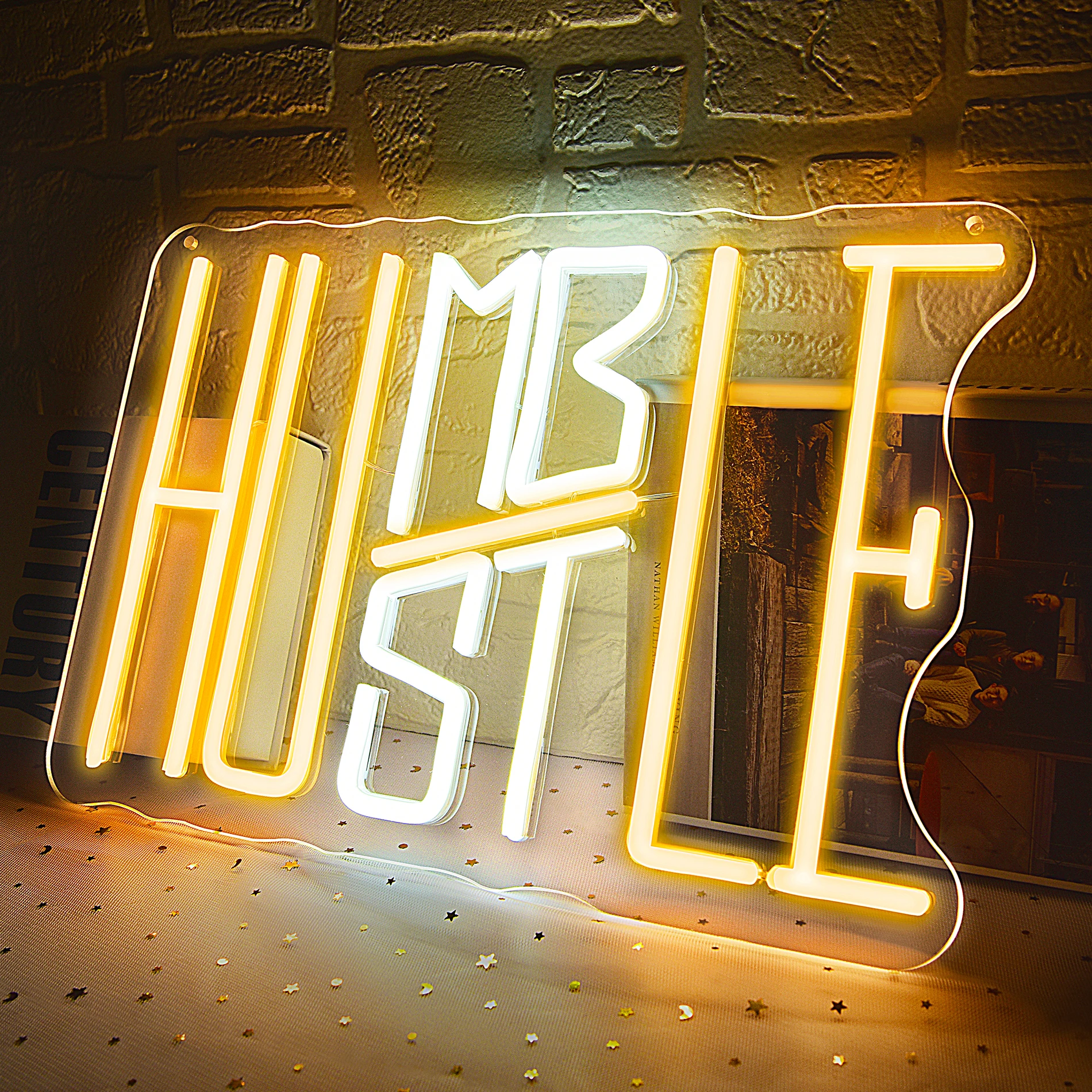 Humble Hustle Neon Sign Stay LED Neon Light for Room Decor Inspiring Neon Light up Sign USB Neon Wall Sign for Bedroom Decor
