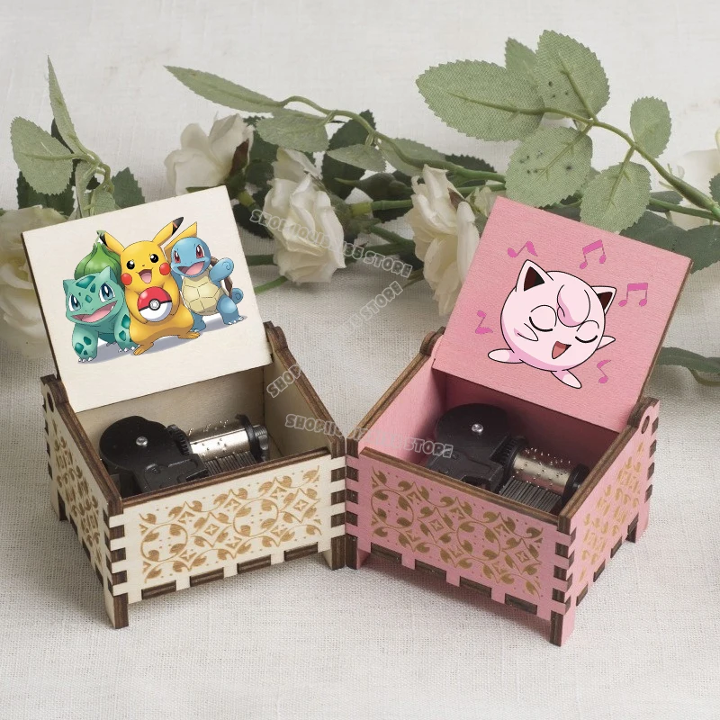

HOT Pokemoned Theme Music Box Ornaments Party Wooden Hand Cranked Musical Box Valentine's Day Birthday Holiday Christmas Gifts
