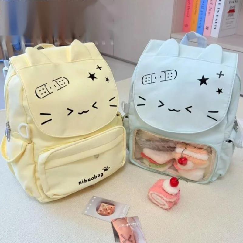 

Back To School Y2K CY Cat Backpacks ItaBag Kawaii Sweet Cute Japan Bare Bag Badge Middle High School Large Capacity Class ItaBag