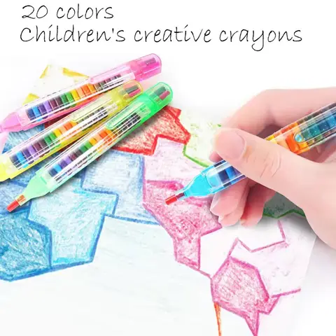 4Pcs/Set 20 Colors Stackable Crayons Kids Replaceable Tips Rainbow Doodle Drawing Pens Creative Art Supplies Kawaii Stationery