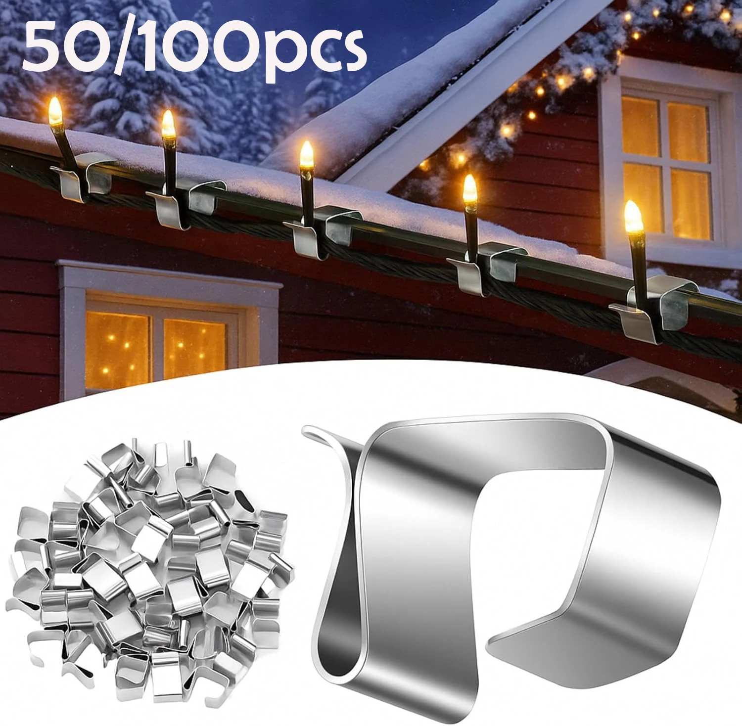 50/100 Stuks Goot Haken Rvs Kerstverlichting Clips voor Kerstverlichting Vakantie Lichten Clips voor Dakgoten