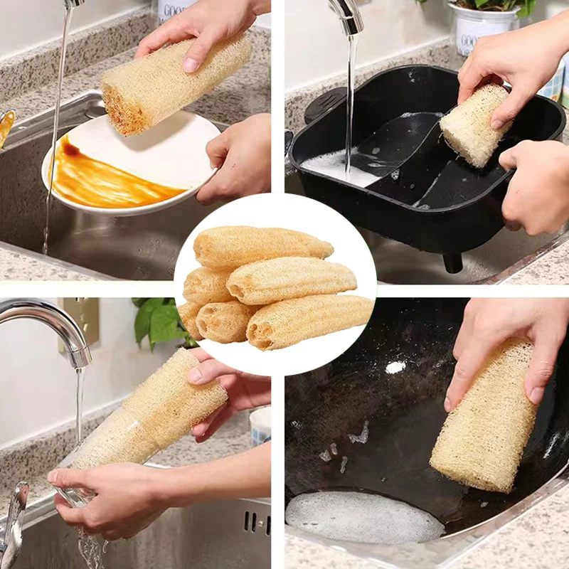 اللوف الطبيعي اللوف الإسفنج القابل للتحلل تنظيف قوي طويل غير عصا طبق قطعة أثرية فرشاة طبق المناشف الإسفنج ومنصات تجوب #5